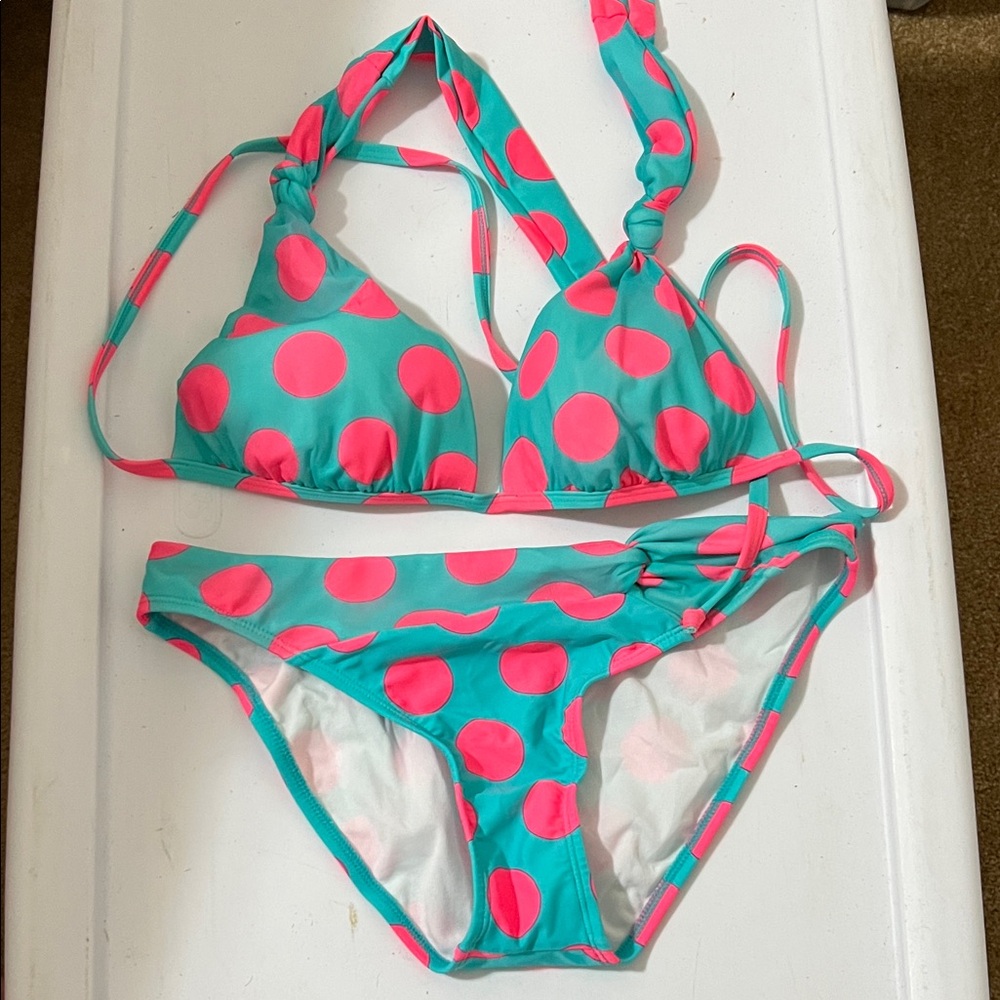 Roxy Pink and Blue Polka Dot Bikini Swimwear